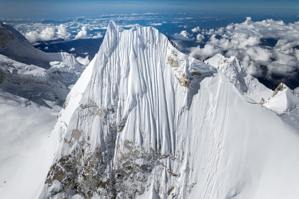 a view of the top of a snowy mountain
