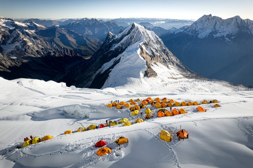 a group of tents set up in the snow